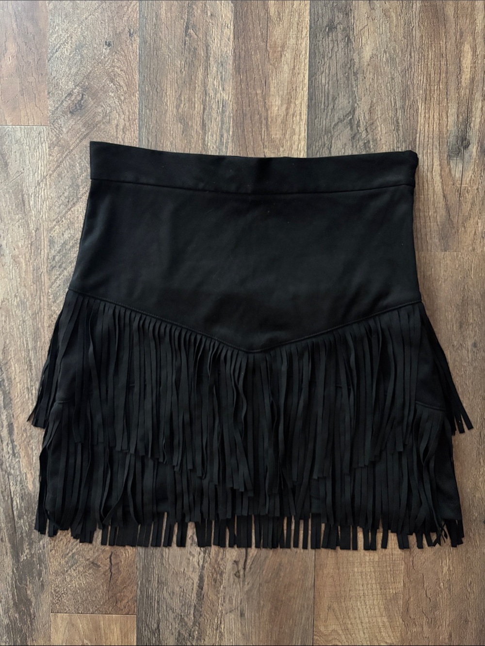 Altar’d State Black Suede Fringe Western Vibes Mini Skirt Medium